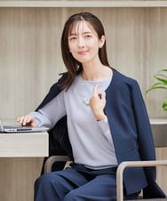 KBDCD02099 a.v.v(アー・ヴェ・ヴェ) 【洗える/ストレッチ/セットアップ対応】ダブルクロスキーネックジャケット ネイビー