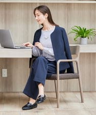 KBDCD02099 a.v.v(アー・ヴェ・ヴェ) 【洗える/ストレッチ/セットアップ対応】ダブルクロスキーネックジャケット ネイビー