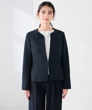 KBDCD02099 a.v.v(アー・ヴェ・ヴェ) 【洗える/ストレッチ/セットアップ対応】ダブルクロスキーネックジャケット ネイビー