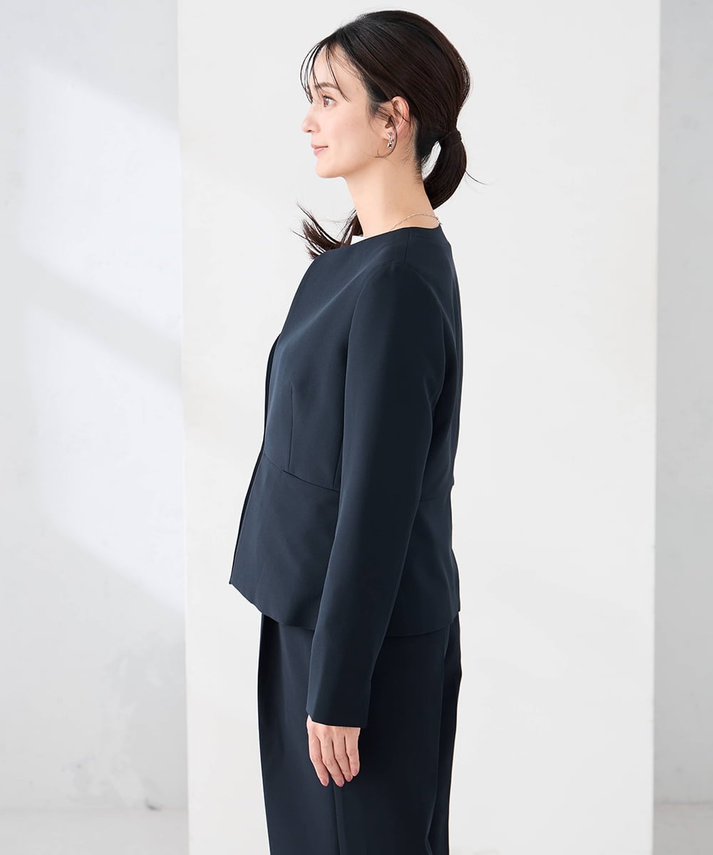 KBDCD02099 a.v.v(アー・ヴェ・ヴェ) 【洗える/ストレッチ/セットアップ対応】ダブルクロスキーネックジャケット ネイビー