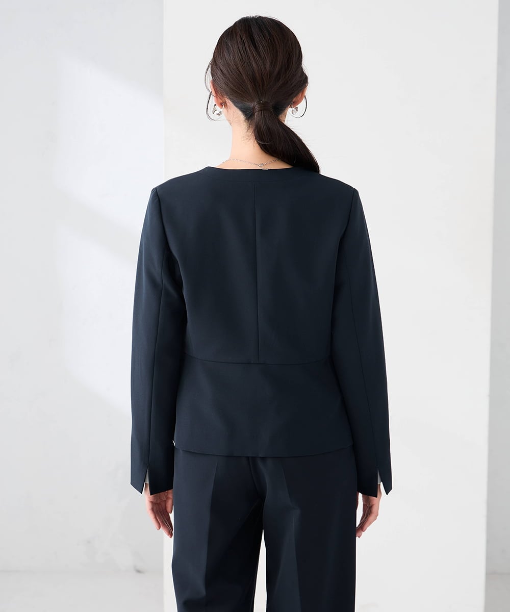 KBDCD02099 a.v.v(アー・ヴェ・ヴェ) 【洗える/ストレッチ/セットアップ対応】ダブルクロスキーネックジャケット ネイビー