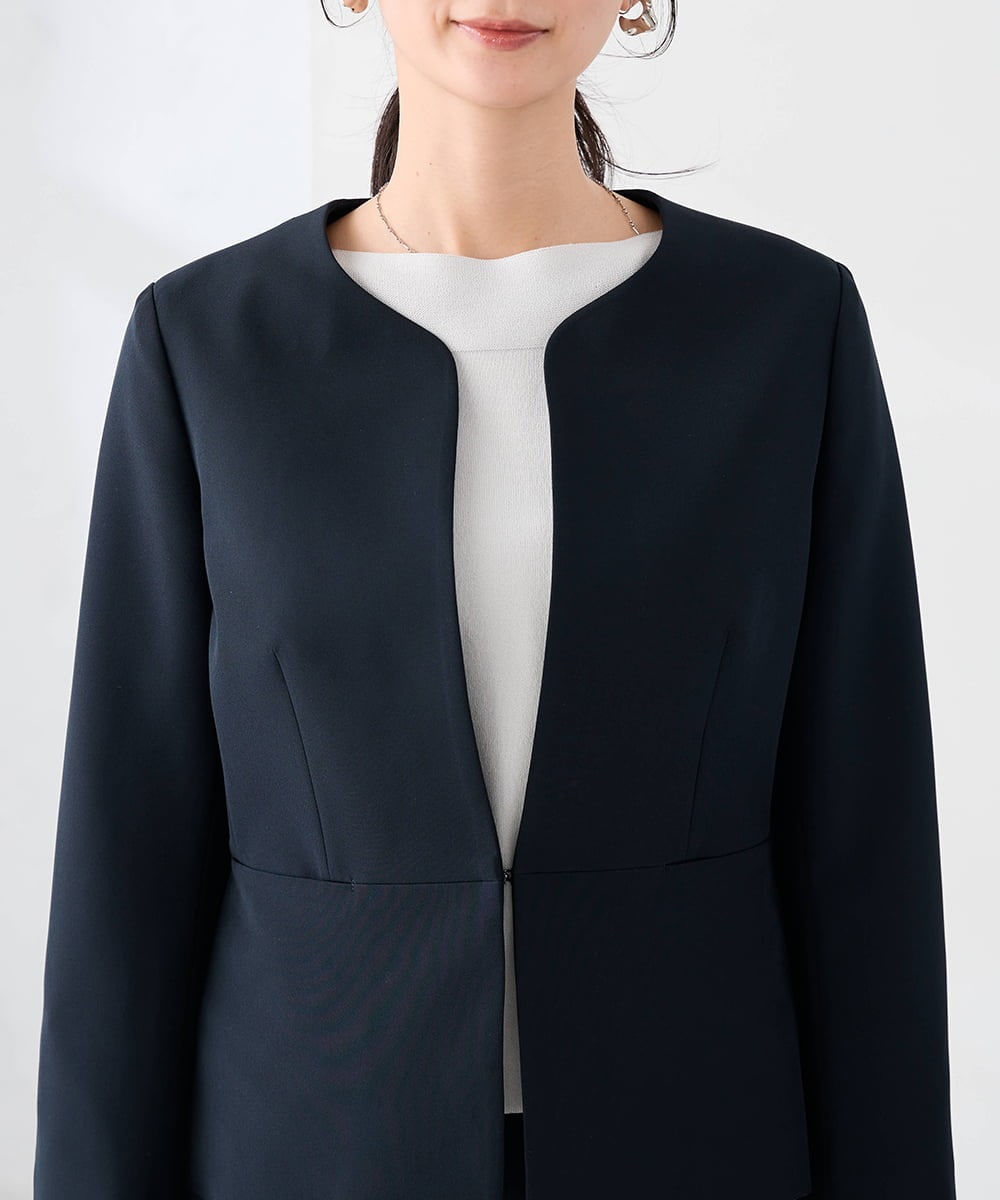 KBDCD02099 a.v.v(アー・ヴェ・ヴェ) 【洗える/ストレッチ/セットアップ対応】ダブルクロスキーネックジャケット ネイビー