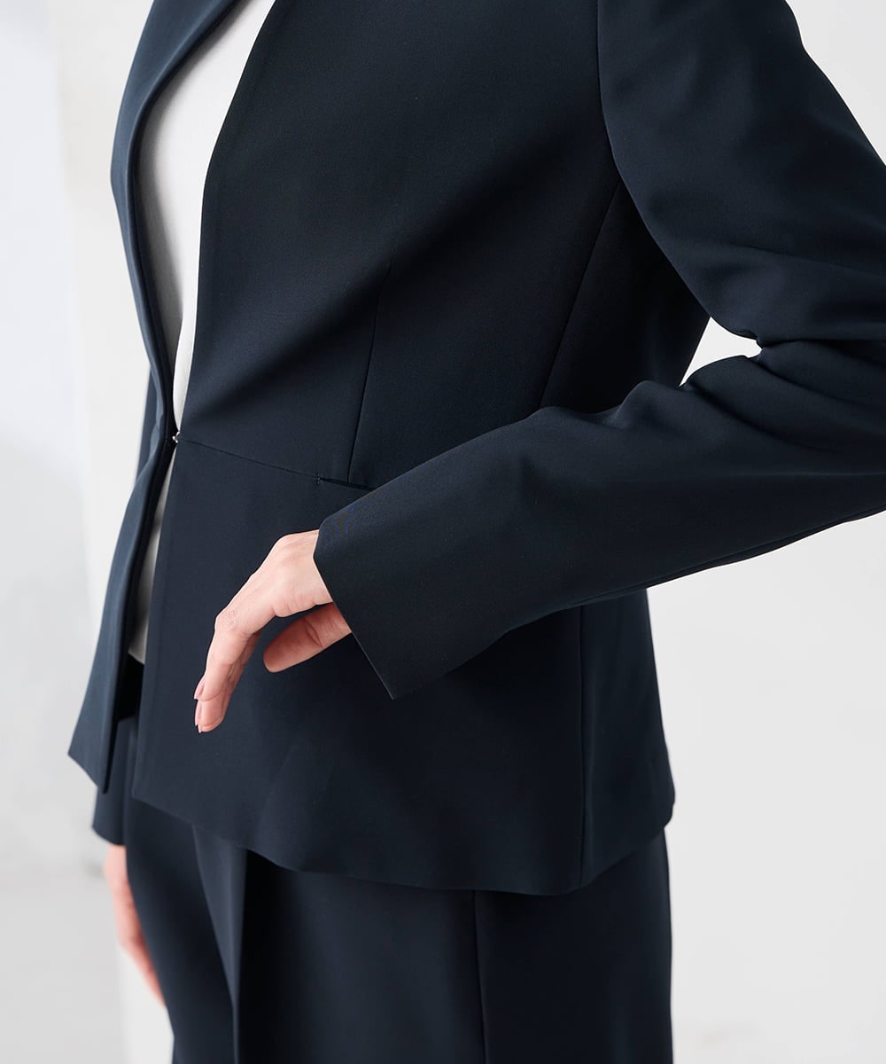 KBDCD02099 a.v.v(アー・ヴェ・ヴェ) 【洗える/ストレッチ/セットアップ対応】ダブルクロスキーネックジャケット ネイビー