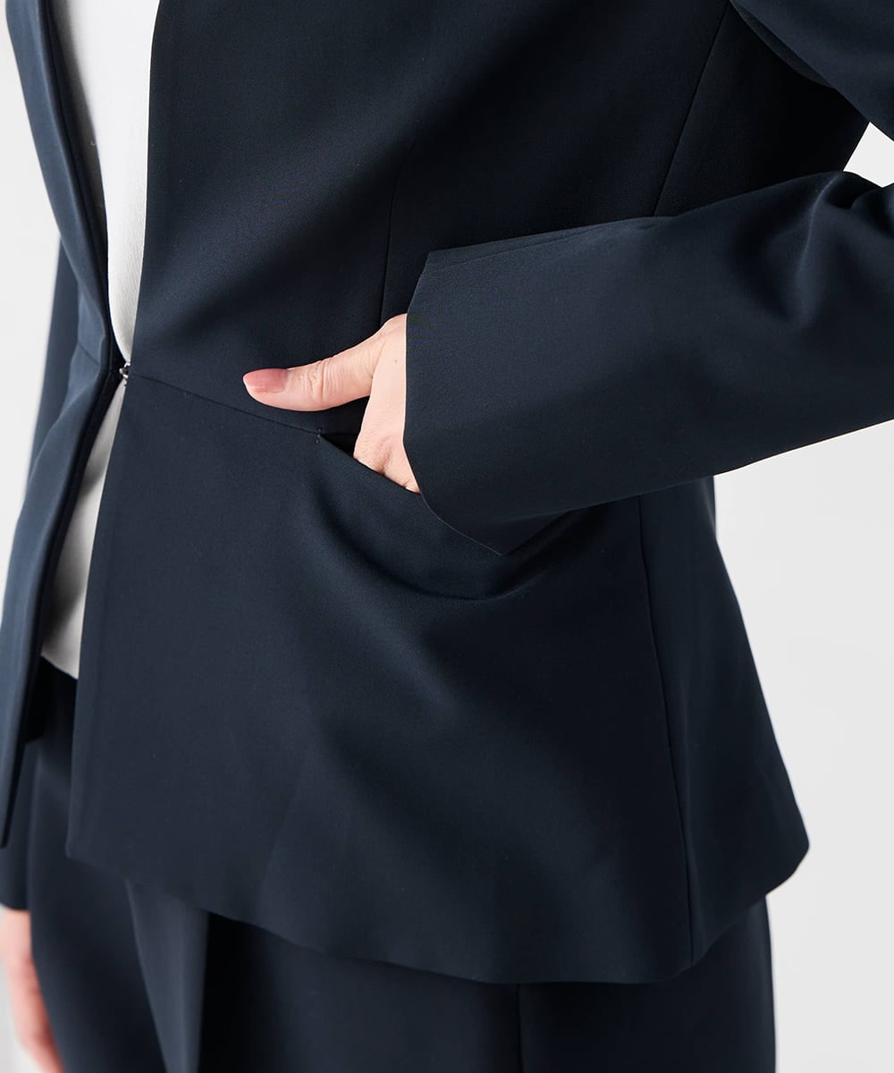 KBDCD02099 a.v.v(アー・ヴェ・ヴェ) 【洗える/ストレッチ/セットアップ対応】ダブルクロスキーネックジャケット ネイビー