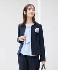 KBDCD02099 a.v.v(アー・ヴェ・ヴェ) 【洗える/ストレッチ/セットアップ対応】ダブルクロスキーネックジャケット ネイビー