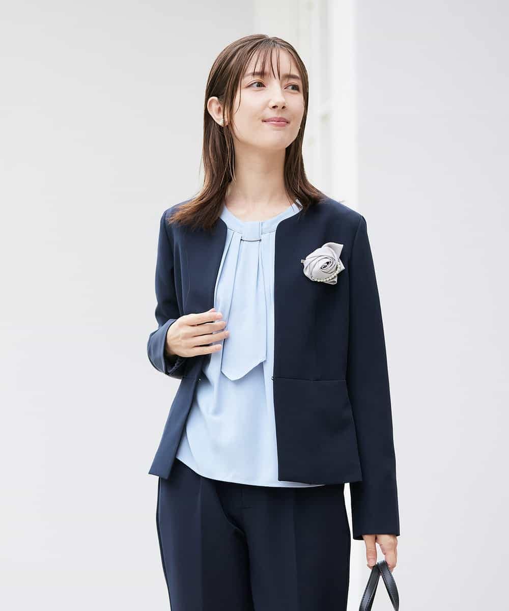 KBDCD02099 a.v.v(アー・ヴェ・ヴェ) 【洗える/ストレッチ/セットアップ対応】ダブルクロスキーネックジャケット ネイビー