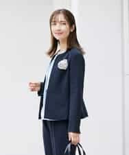 KBDCD02099 a.v.v(アー・ヴェ・ヴェ) 【洗える/ストレッチ/セットアップ対応】ダブルクロスキーネックジャケット ネイビー