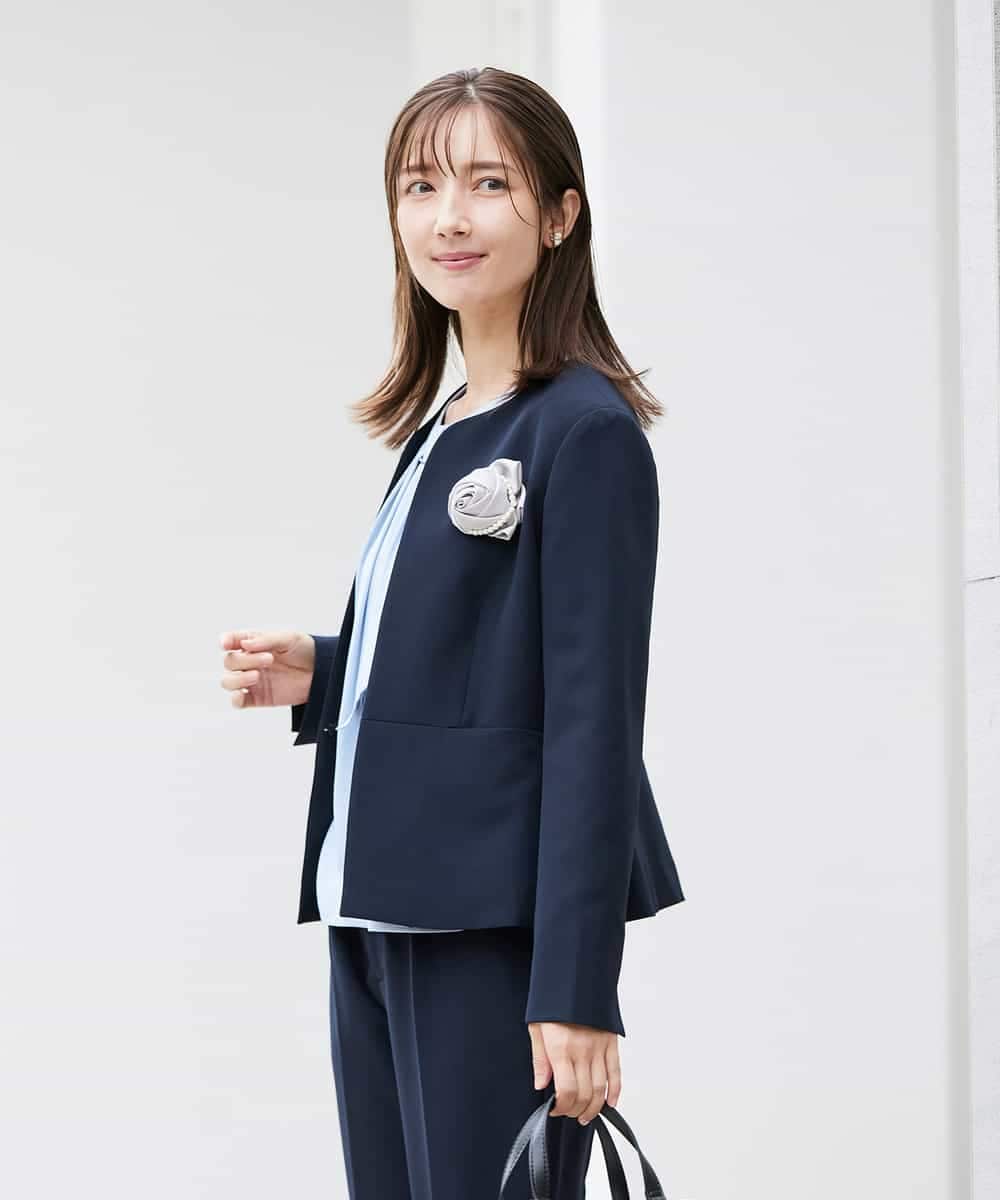 KBDCD02099 a.v.v(アー・ヴェ・ヴェ) 【洗える/ストレッチ/セットアップ対応】ダブルクロスキーネックジャケット ネイビー