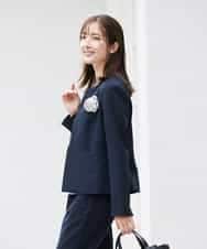 KBDCD02099 a.v.v(アー・ヴェ・ヴェ) 【洗える/ストレッチ/セットアップ対応】ダブルクロスキーネックジャケット ネイビー