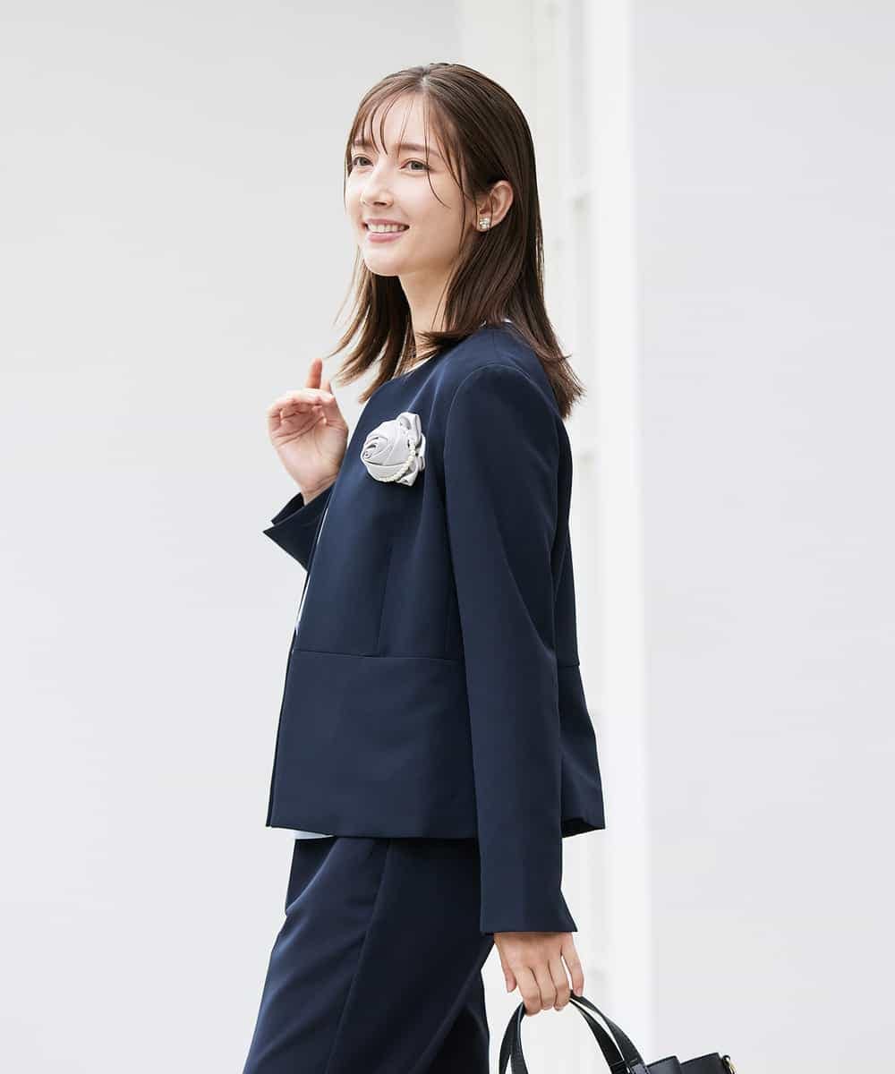 KBDCD02099 a.v.v(アー・ヴェ・ヴェ) 【洗える/ストレッチ/セットアップ対応】ダブルクロスキーネックジャケット ネイビー