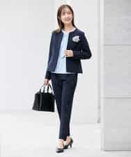 KBDCD02099 a.v.v(アー・ヴェ・ヴェ) 【洗える/ストレッチ/セットアップ対応】ダブルクロスキーネックジャケット ネイビー