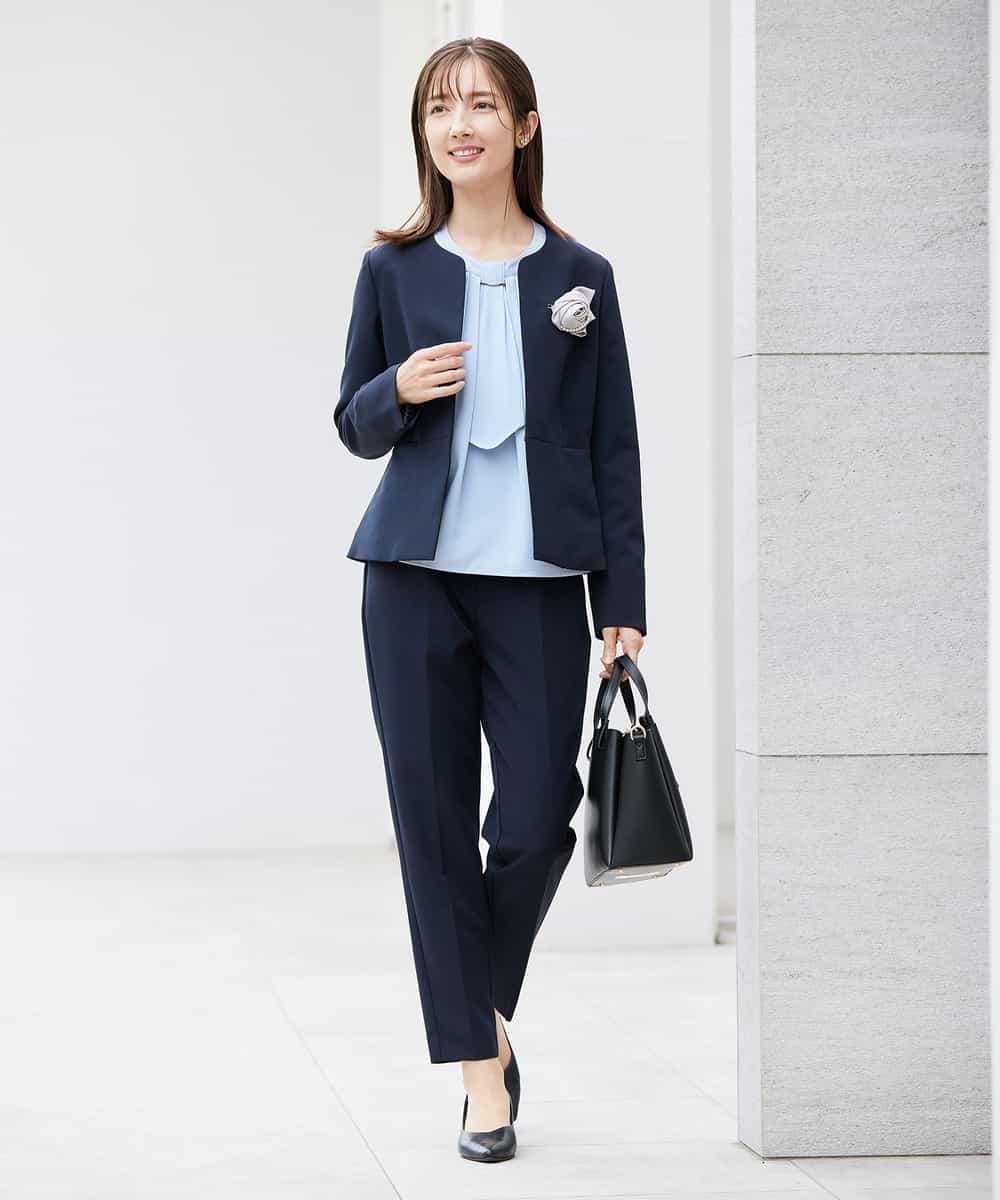 KBDCD02099 a.v.v(アー・ヴェ・ヴェ) 【洗える/ストレッチ/セットアップ対応】ダブルクロスキーネックジャケット ネイビー