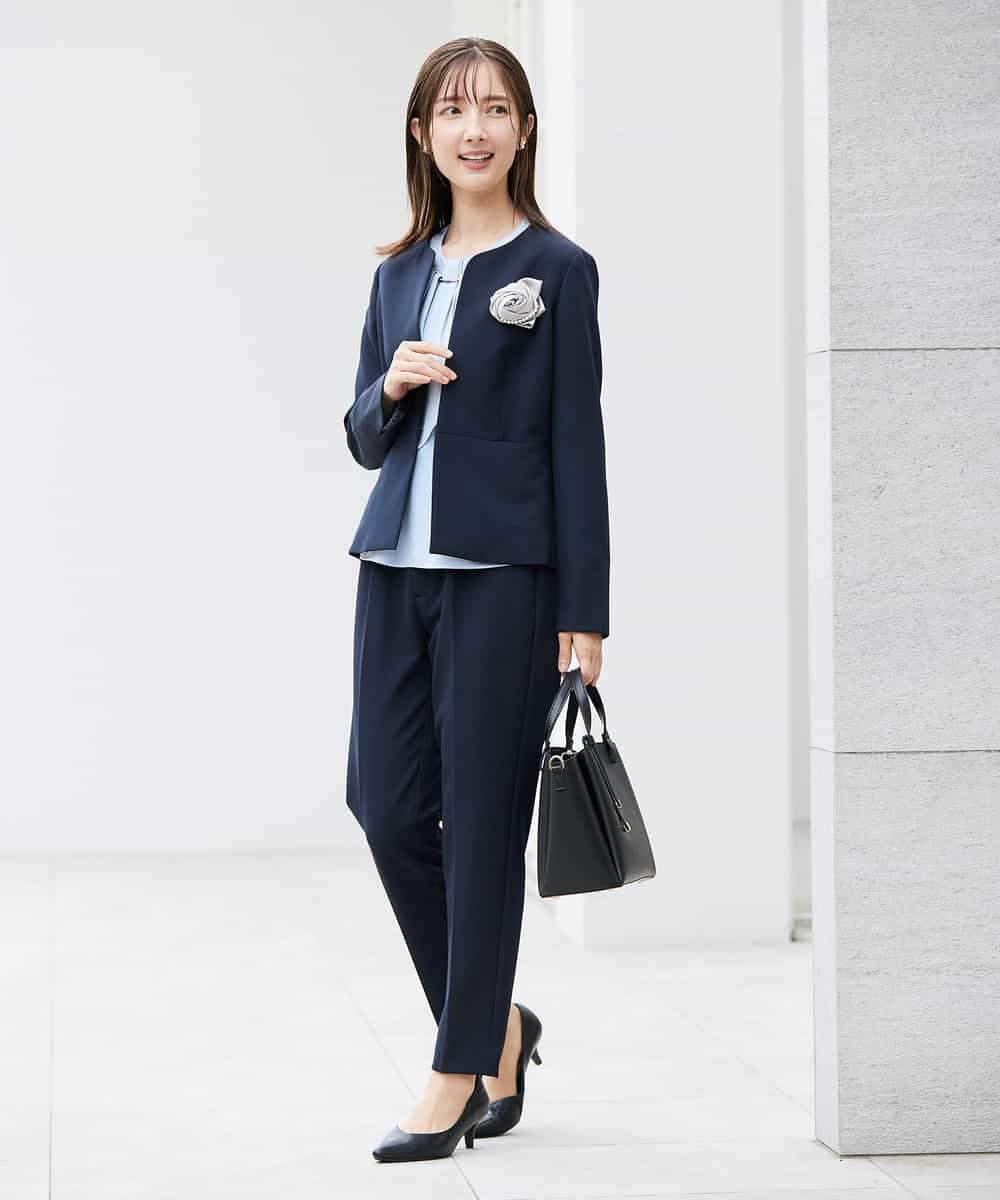 KBDCD02099 a.v.v(アー・ヴェ・ヴェ) 【洗える/ストレッチ/セットアップ対応】ダブルクロスキーネックジャケット ネイビー