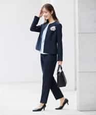 KBDCD02099 a.v.v(アー・ヴェ・ヴェ) 【洗える/ストレッチ/セットアップ対応】ダブルクロスキーネックジャケット ネイビー