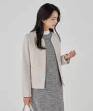 KBDCD02099 a.v.v(アー・ヴェ・ヴェ) 【洗える/ストレッチ/セットアップ対応】ダブルクロスキーネックジャケット ネイビー