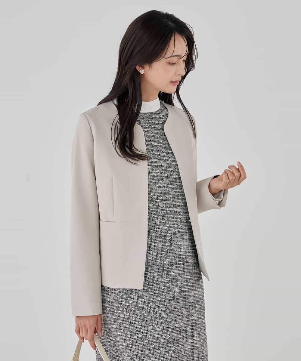 KBDCD02099 a.v.v(アー・ヴェ・ヴェ) 【洗える/ストレッチ/セットアップ対応】ダブルクロスキーネックジャケット ネイビー