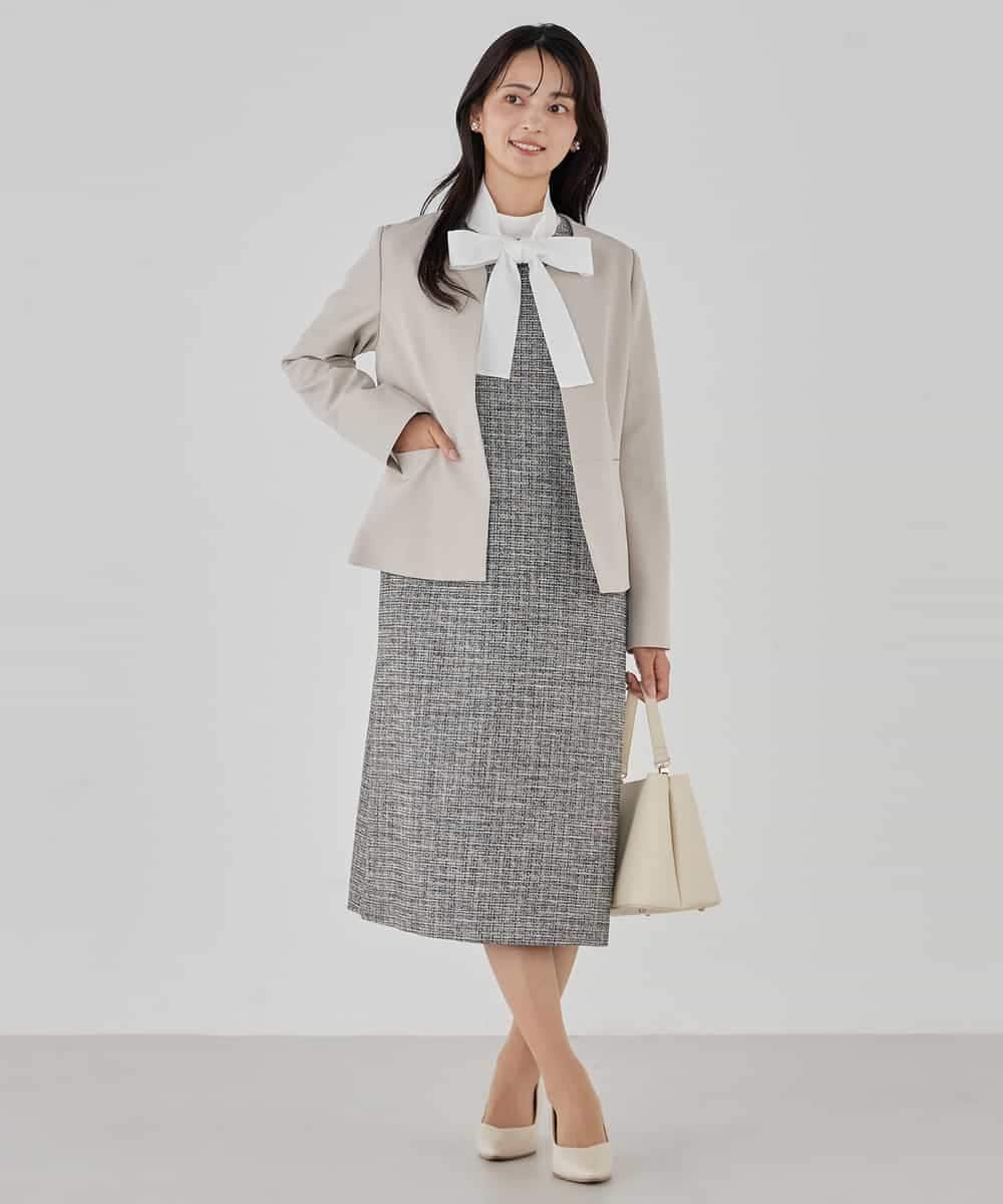 KBDCD02099 a.v.v(アー・ヴェ・ヴェ) 【洗える/ストレッチ/セットアップ対応】ダブルクロスキーネックジャケット ネイビー