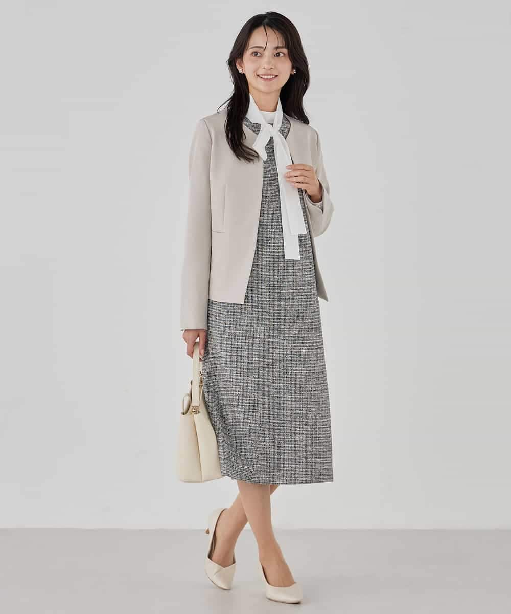 KBDCD02099 a.v.v(アー・ヴェ・ヴェ) 【洗える/ストレッチ/セットアップ対応】ダブルクロスキーネックジャケット ネイビー