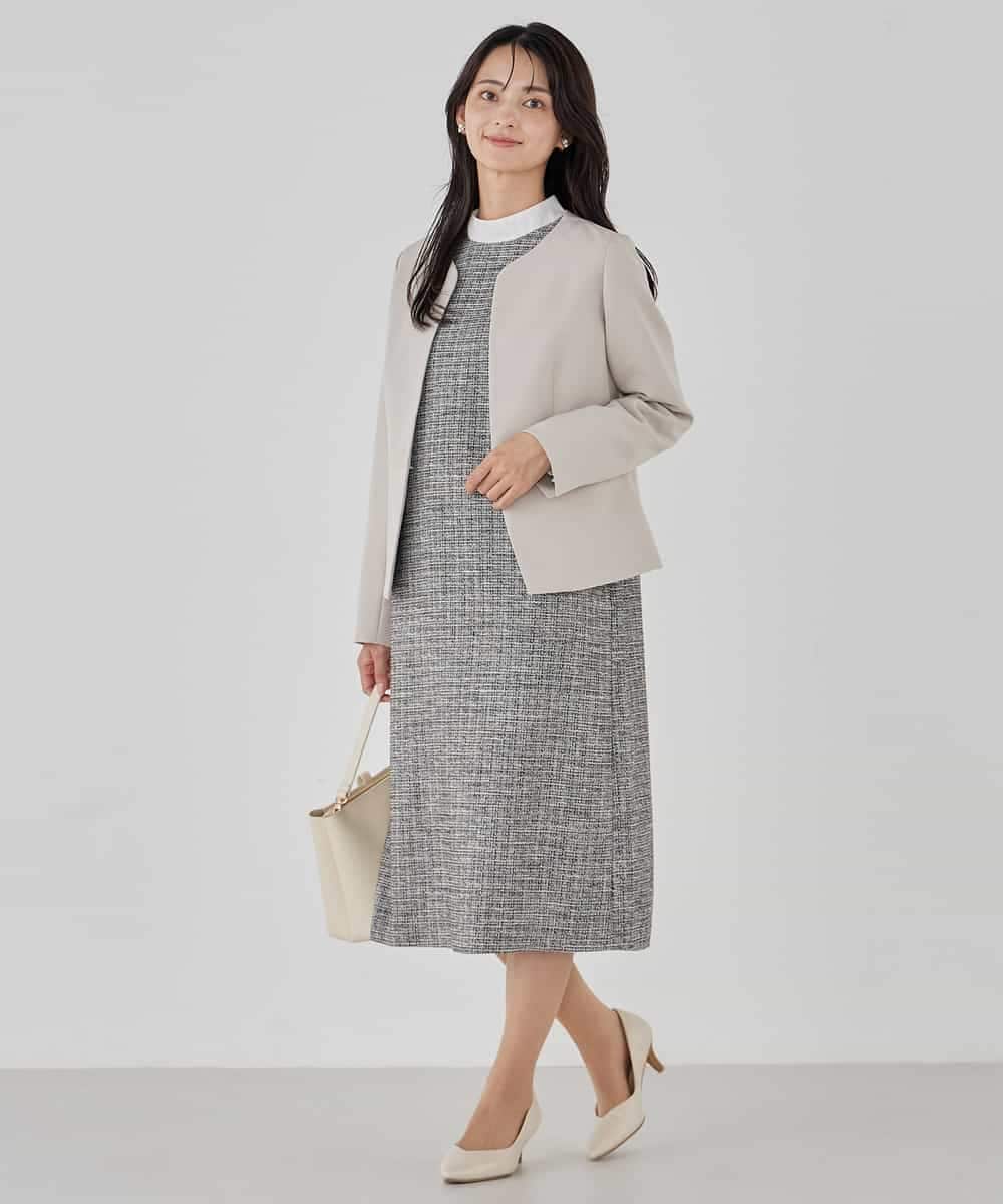 KBDCD02099 a.v.v(アー・ヴェ・ヴェ) 【洗える/ストレッチ/セットアップ対応】ダブルクロスキーネックジャケット ネイビー