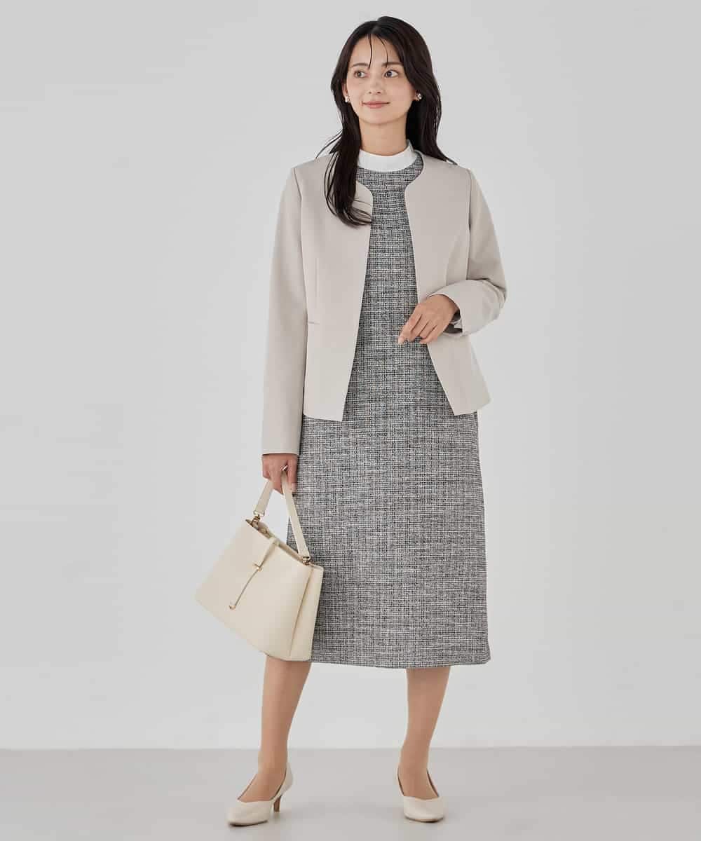 KBDCD02099 a.v.v(アー・ヴェ・ヴェ) 【洗える/ストレッチ/セットアップ対応】ダブルクロスキーネックジャケット ネイビー