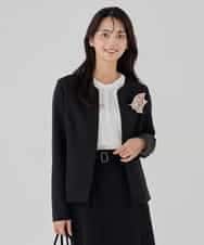 KBDCD02099 a.v.v(アー・ヴェ・ヴェ) 【洗える/ストレッチ/セットアップ対応】ダブルクロスキーネックジャケット ネイビー