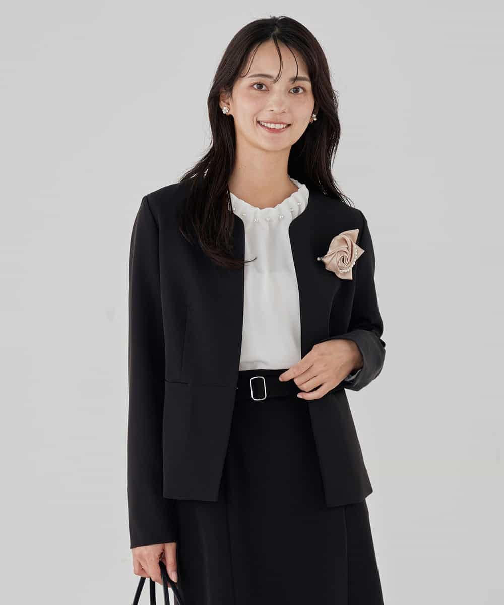 KBDCD02099 a.v.v(アー・ヴェ・ヴェ) 【洗える/ストレッチ/セットアップ対応】ダブルクロスキーネックジャケット ネイビー