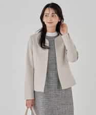 KBDCD02099 a.v.v(アー・ヴェ・ヴェ) 【洗える/ストレッチ/セットアップ対応】ダブルクロスキーネックジャケット グレージュ