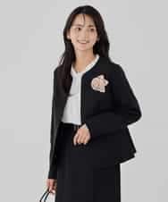 KBDCD02099 a.v.v(アー・ヴェ・ヴェ) 【洗える/ストレッチ/セットアップ対応】ダブルクロスキーネックジャケット ブラック