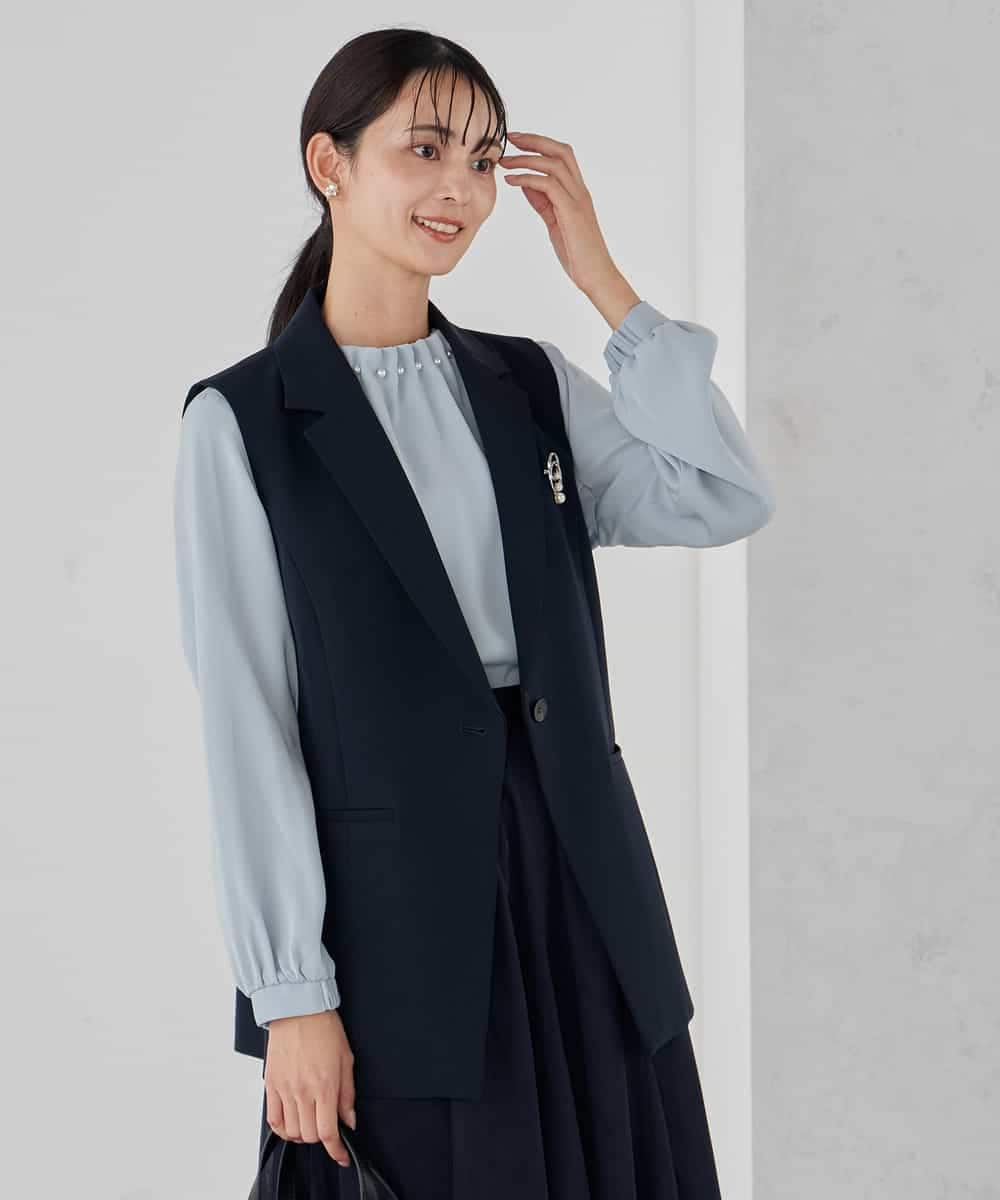 KBDCD04089 a.v.v(アー・ヴェ・ヴェ) 【洗える/ストレッチ/セットアップ対応】ダブルクロステーラードジレ ネイビー