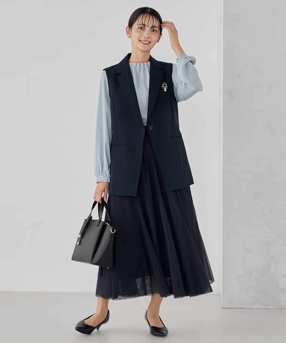 KBDCD04089 a.v.v(アー・ヴェ・ヴェ) 【洗える/ストレッチ/セットアップ対応】ダブルクロステーラードジレ ネイビー