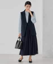 KBDCD04089 a.v.v(アー・ヴェ・ヴェ) 【洗える/ストレッチ/セットアップ対応】ダブルクロステーラードジレ ネイビー