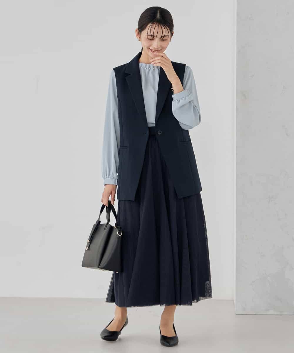 KBDCD04089 a.v.v(アー・ヴェ・ヴェ) 【洗える/ストレッチ/セットアップ対応】ダブルクロステーラードジレ ネイビー