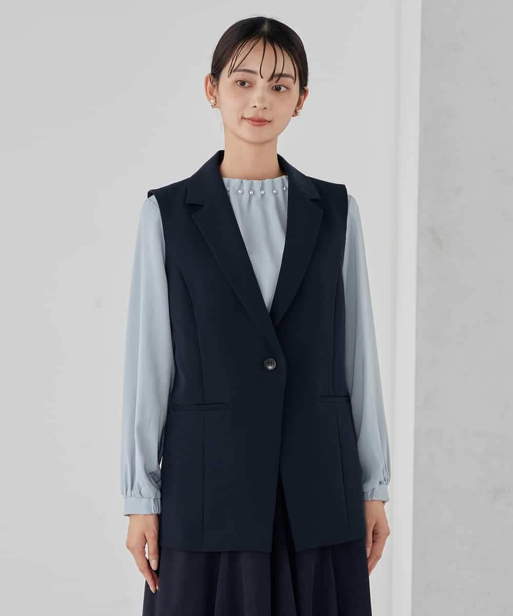 KBDCD04089 a.v.v(アー・ヴェ・ヴェ) 【洗える/ストレッチ/セットアップ対応】ダブルクロステーラードジレ ネイビー