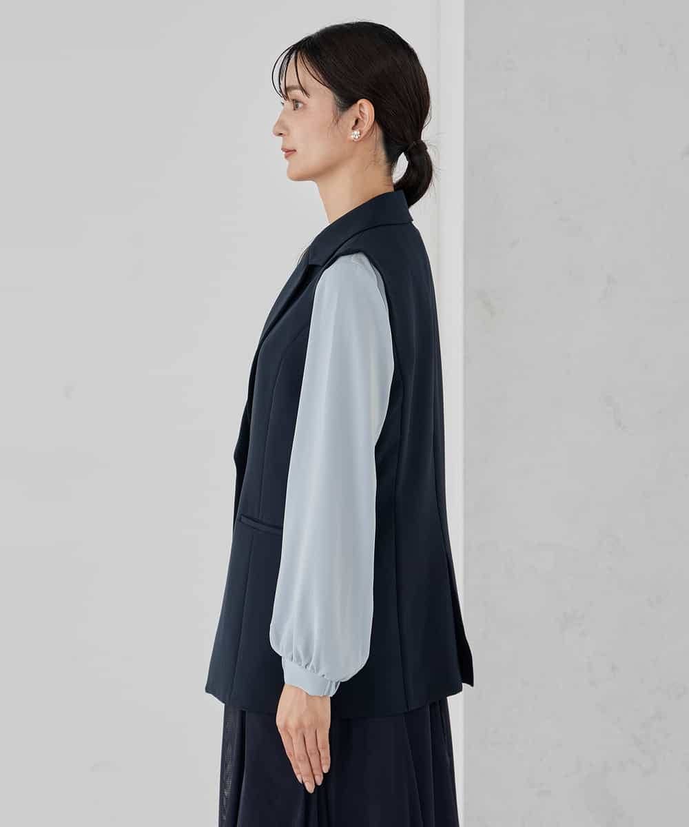 KBDCD04089 a.v.v(アー・ヴェ・ヴェ) 【洗える/ストレッチ/セットアップ対応】ダブルクロステーラードジレ ネイビー