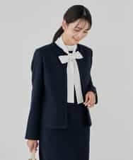 KBDCD05139 a.v.v(アー・ヴェ・ヴェ) 【ストレッチ】ツイードノーカラージャケット ネイビー