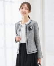 KBDCD05139 a.v.v(アー・ヴェ・ヴェ) 【ストレッチ】ツイードノーカラージャケット ダークグレー