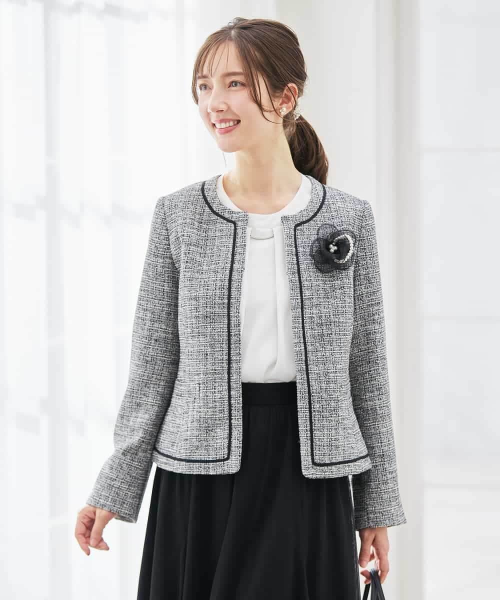 KBDCD05139 a.v.v(アー・ヴェ・ヴェ) 【ストレッチ】ツイードノーカラージャケット ダークグレー