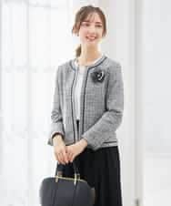 KBDCD05139 a.v.v(アー・ヴェ・ヴェ) 【ストレッチ】ツイードノーカラージャケット ダークグレー