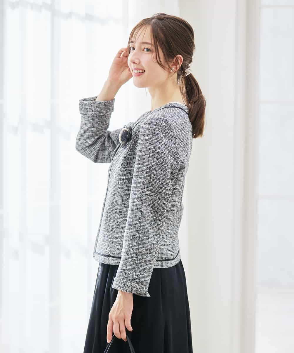 KBDCD05139 a.v.v(アー・ヴェ・ヴェ) 【ストレッチ】ツイードノーカラージャケット ダークグレー