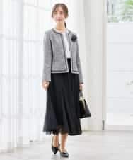 KBDCD05139 a.v.v(アー・ヴェ・ヴェ) 【ストレッチ】ツイードノーカラージャケット ダークグレー