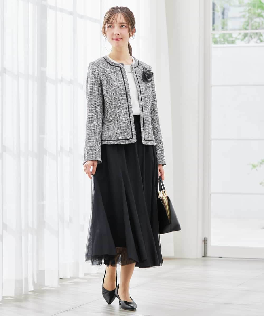 KBDCD05139 a.v.v(アー・ヴェ・ヴェ) 【ストレッチ】ツイードノーカラージャケット ダークグレー