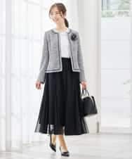 KBDCD05139 a.v.v(アー・ヴェ・ヴェ) 【ストレッチ】ツイードノーカラージャケット ダークグレー