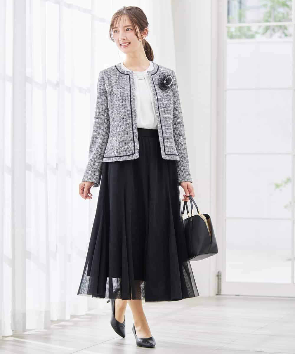 KBDCD05139 a.v.v(アー・ヴェ・ヴェ) 【ストレッチ】ツイードノーカラージャケット ダークグレー