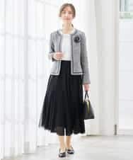 KBDCD05139 a.v.v(アー・ヴェ・ヴェ) 【ストレッチ】ツイードノーカラージャケット ダークグレー