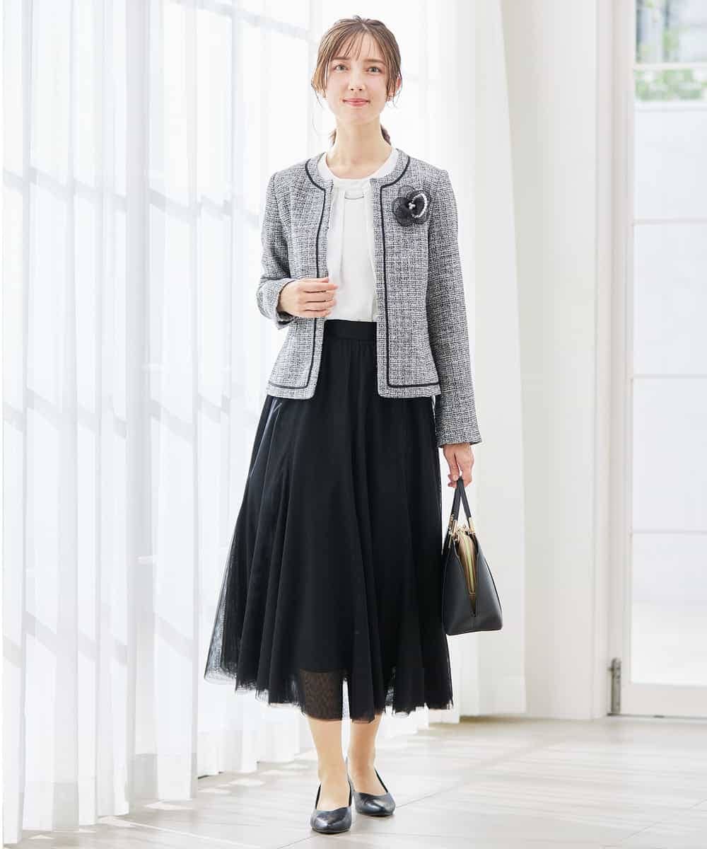 KBDCD05139 a.v.v(アー・ヴェ・ヴェ) 【ストレッチ】ツイードノーカラージャケット ダークグレー