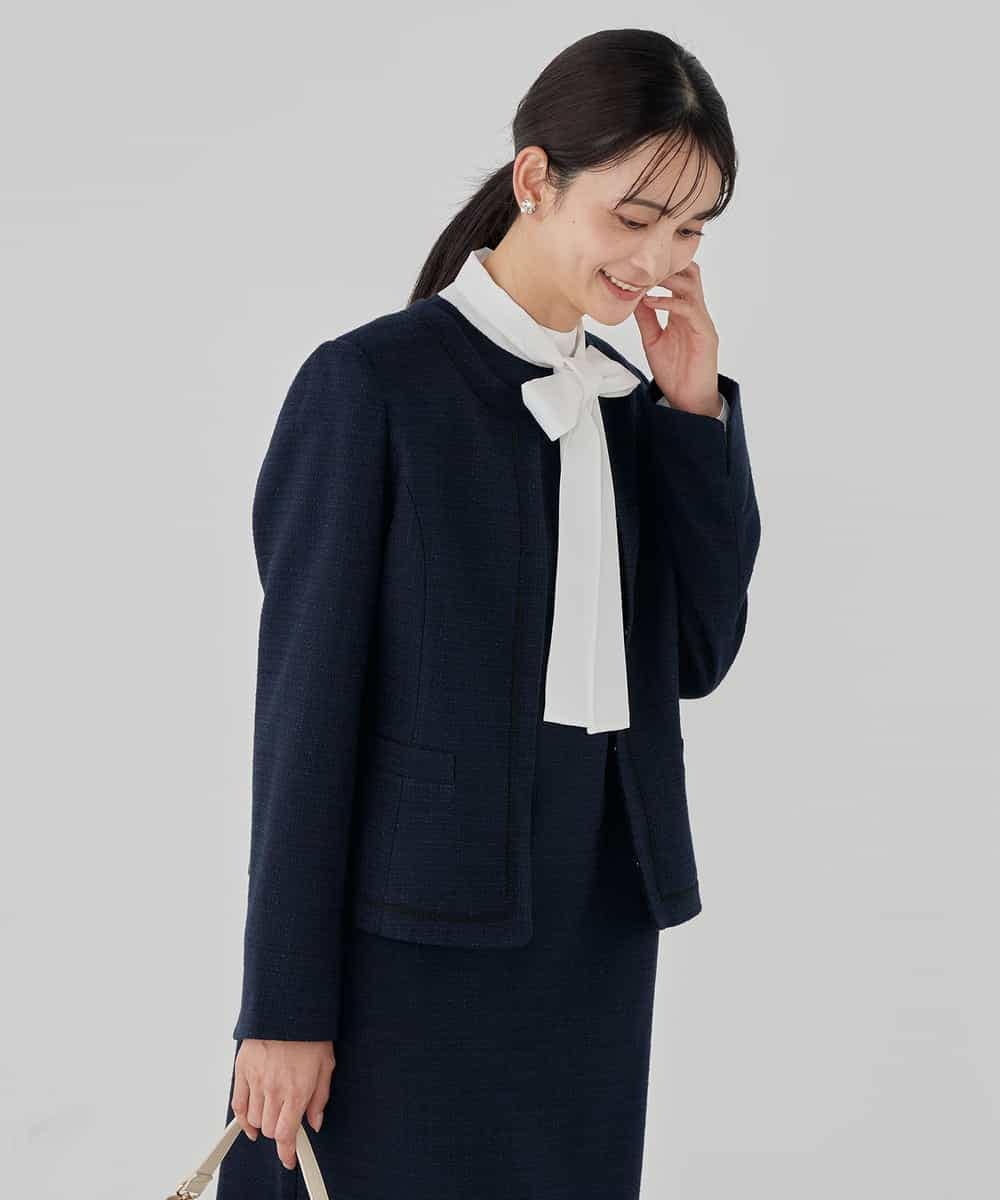 KBDCD05139 a.v.v(アー・ヴェ・ヴェ) 【ストレッチ】ツイードノーカラージャケット ダークグレー