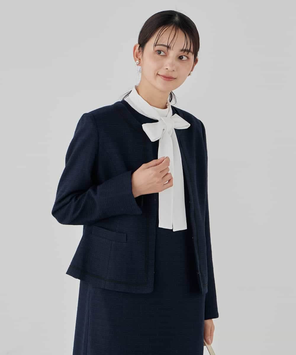 KBDCD05139 a.v.v(アー・ヴェ・ヴェ) 【ストレッチ】ツイードノーカラージャケット ダークグレー