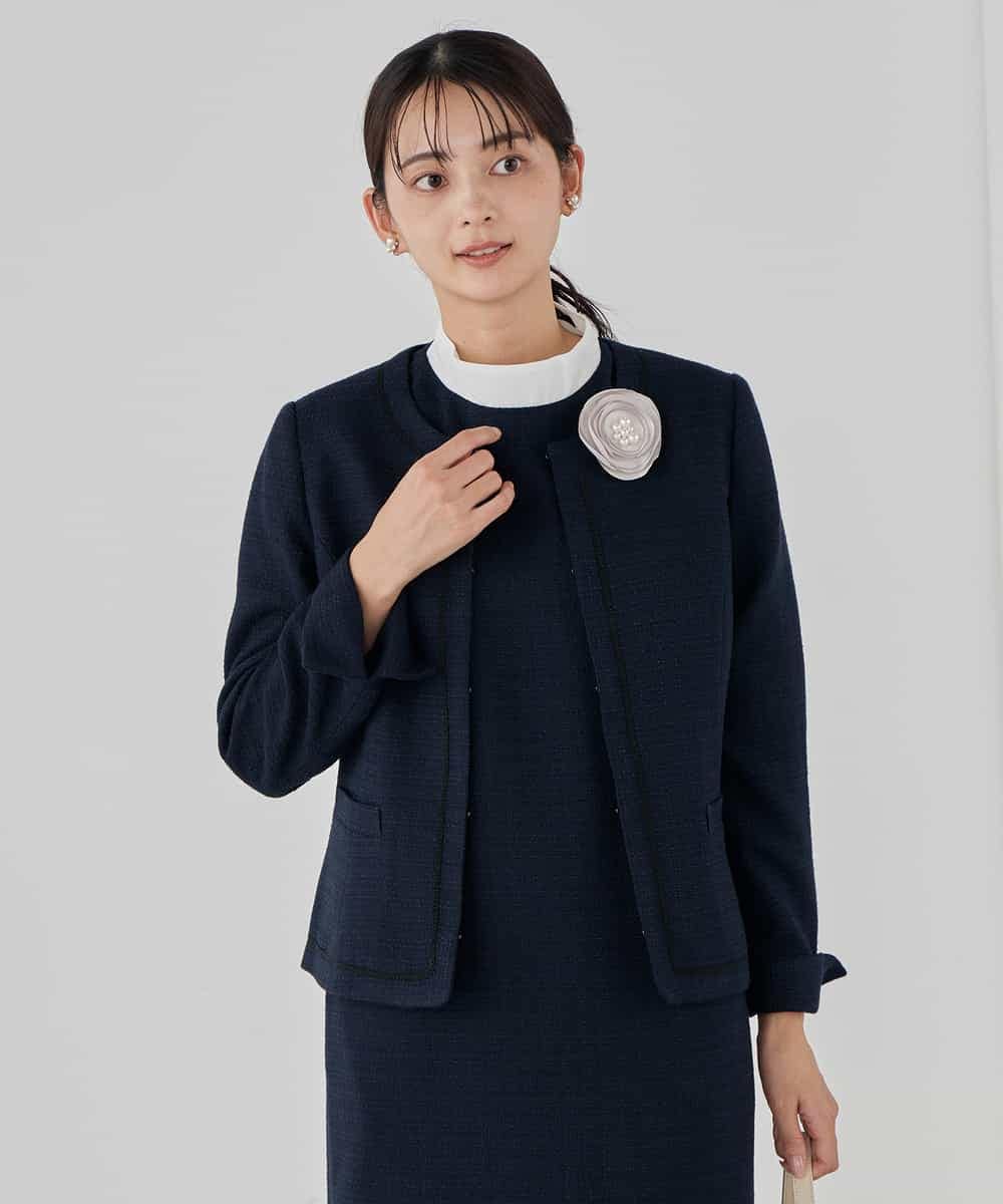 KBDCD05139 a.v.v(アー・ヴェ・ヴェ) 【ストレッチ】ツイードノーカラージャケット ダークグレー