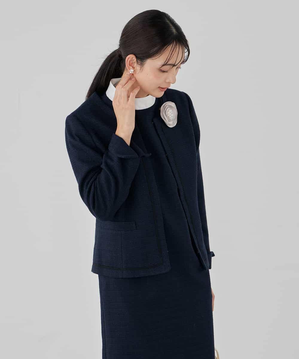 KBDCD05139 a.v.v(アー・ヴェ・ヴェ) 【ストレッチ】ツイードノーカラージャケット ダークグレー