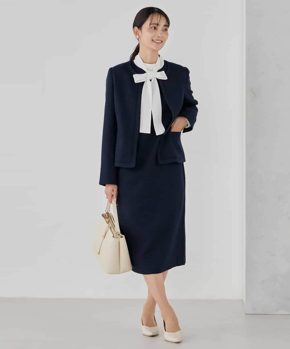 KBDCD05139 a.v.v(アー・ヴェ・ヴェ) 【ストレッチ】ツイードノーカラージャケット ダークグレー